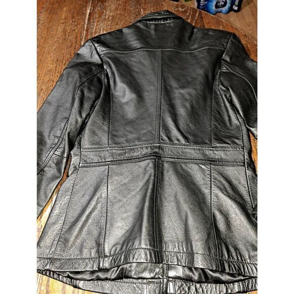 Vintage Small Maxima Wilson Black Leather Button Front Coat Jacket Long Sleeve - Picture 8 of 9